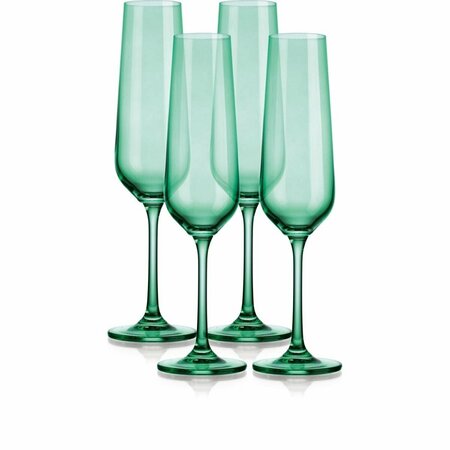 TARIFA Translucent Champagne Flutes Glasses, Pale Green - Set of 4 TA3099941